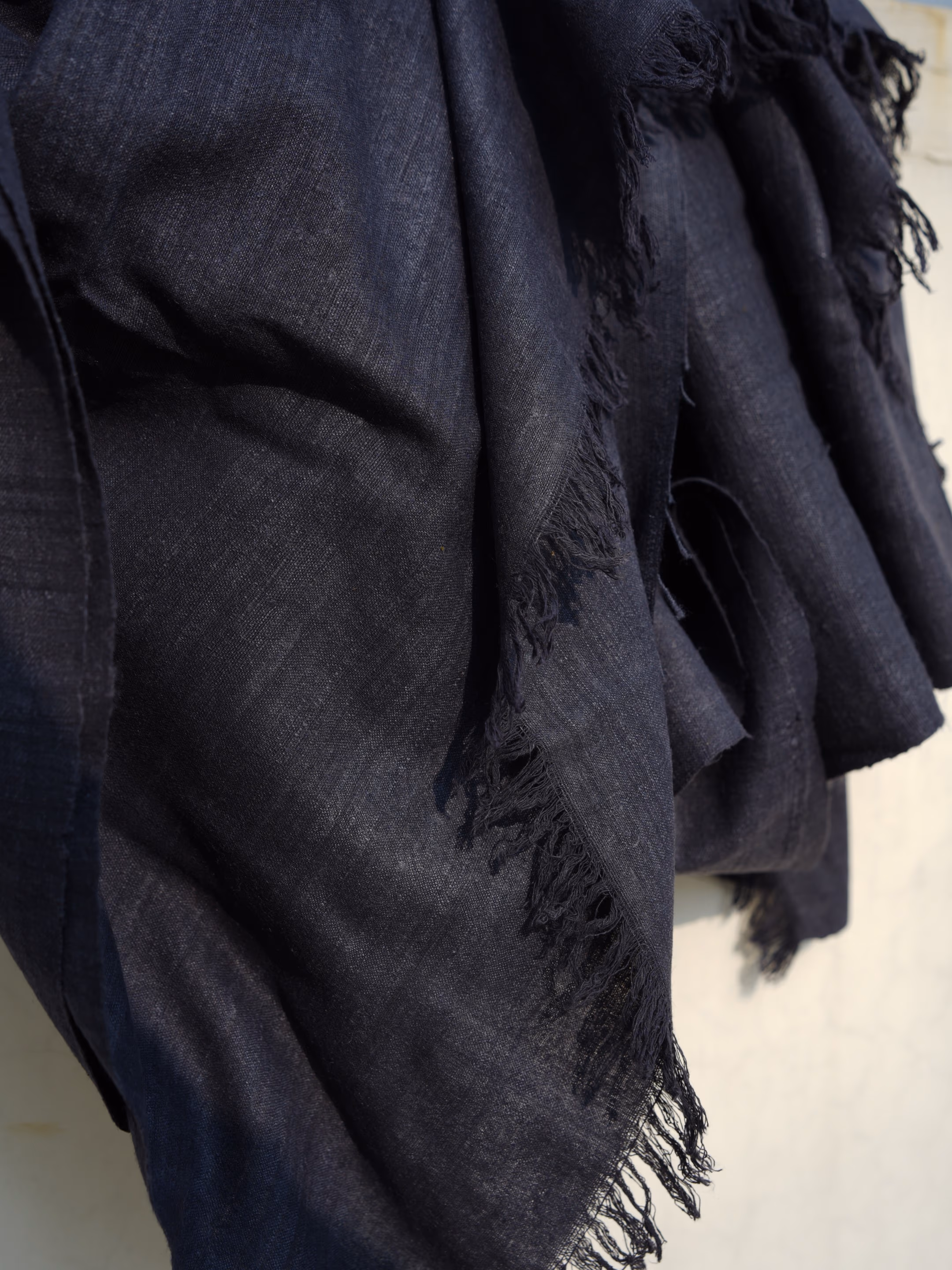 Charcoal Dyed Eri Silk Fabric Grey Handwoven Textile thumbnail 3