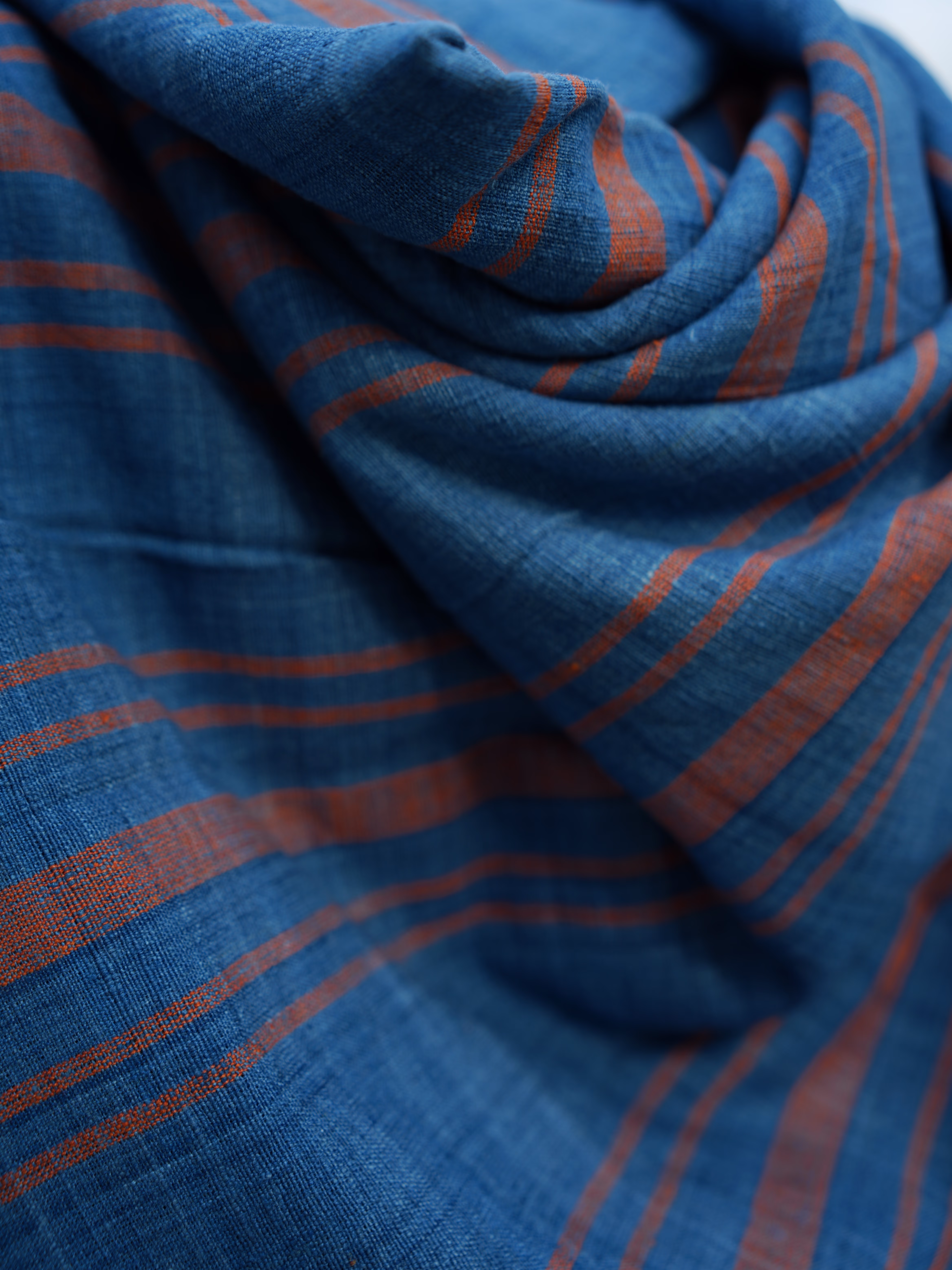 Dark Blue Striped Fabric – Indigo Dyed Handwoven Textile thumbnail 1