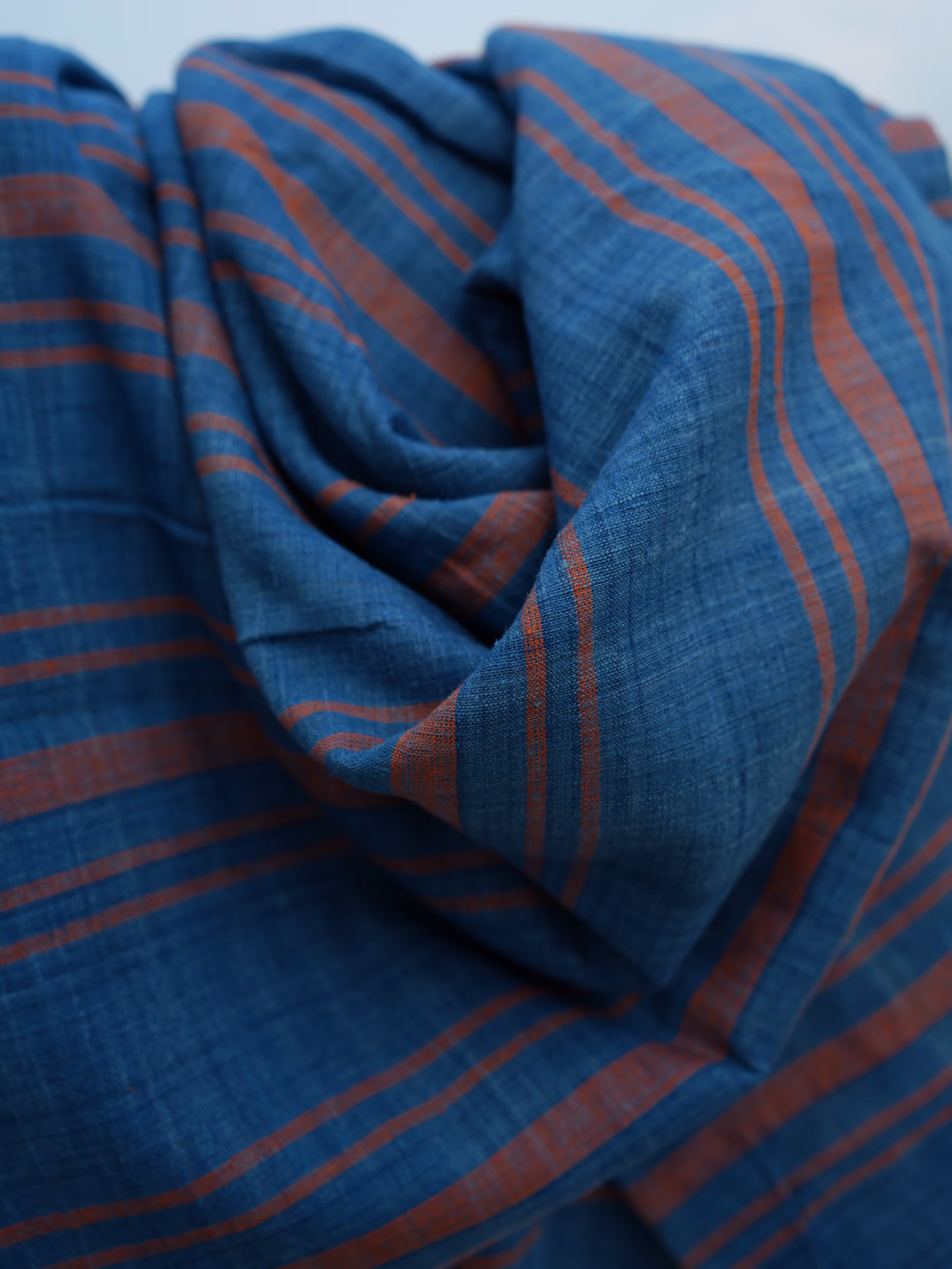 Dark Blue Striped Fabric – Indigo Dyed Handwoven Textile thumbnail 3