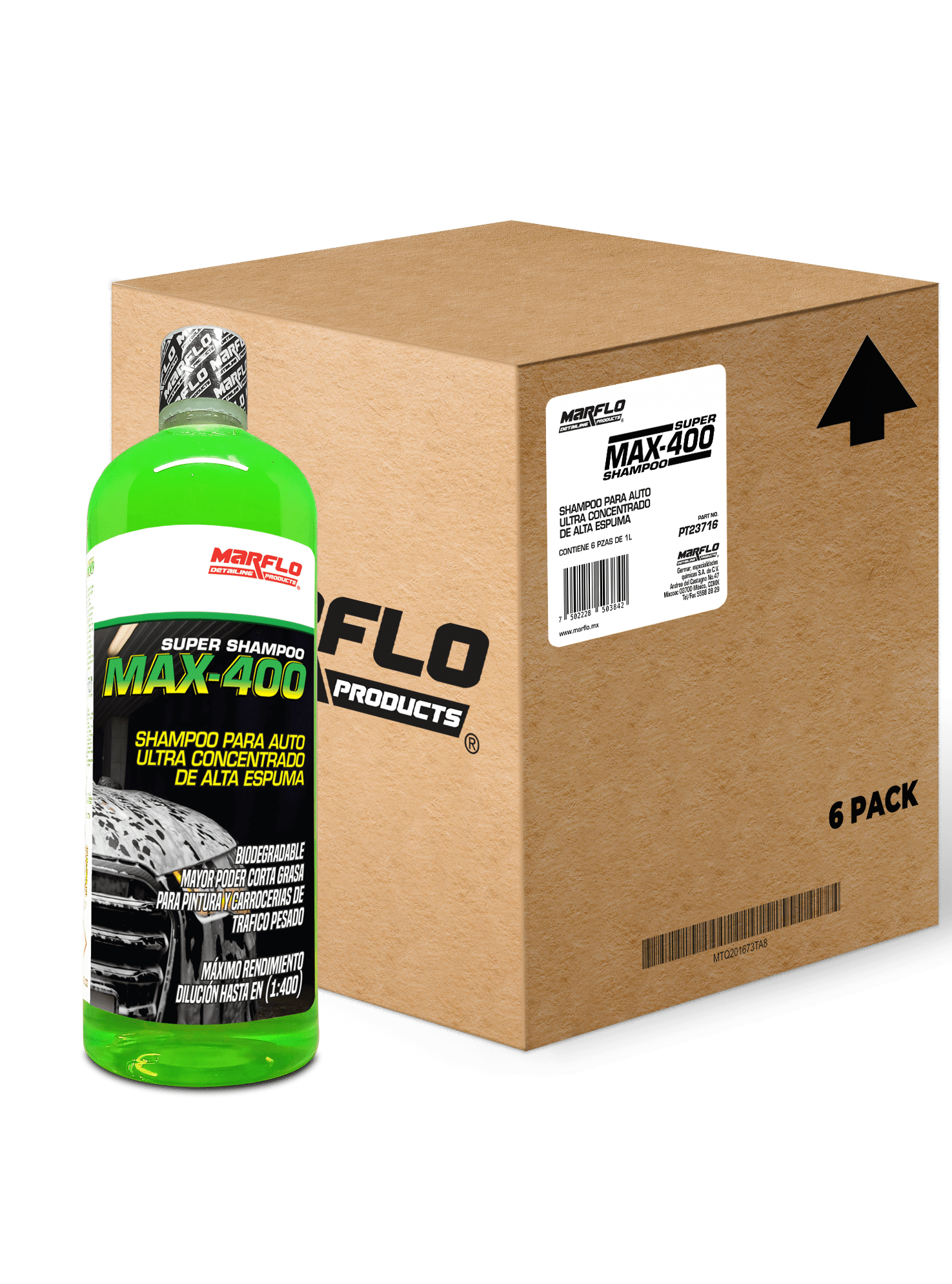 Shampoo super concentrado Max-400 1L 6pack PT23716
