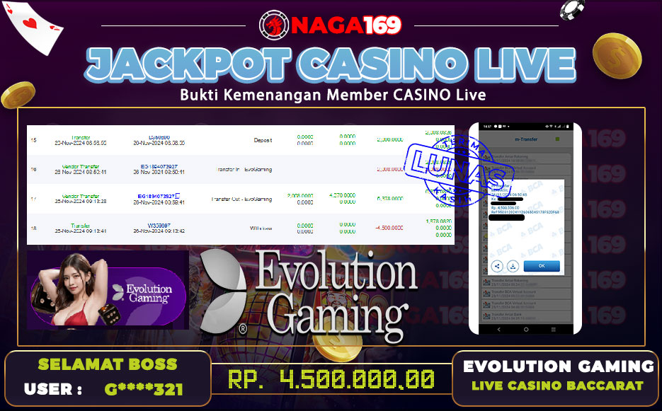 Jackpot LIVE CASINO IDR4500000,- SUKSES