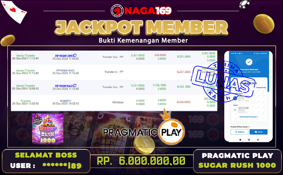 Jackpot Sugar Rush 1000 IDR6000000,- SUKSES
