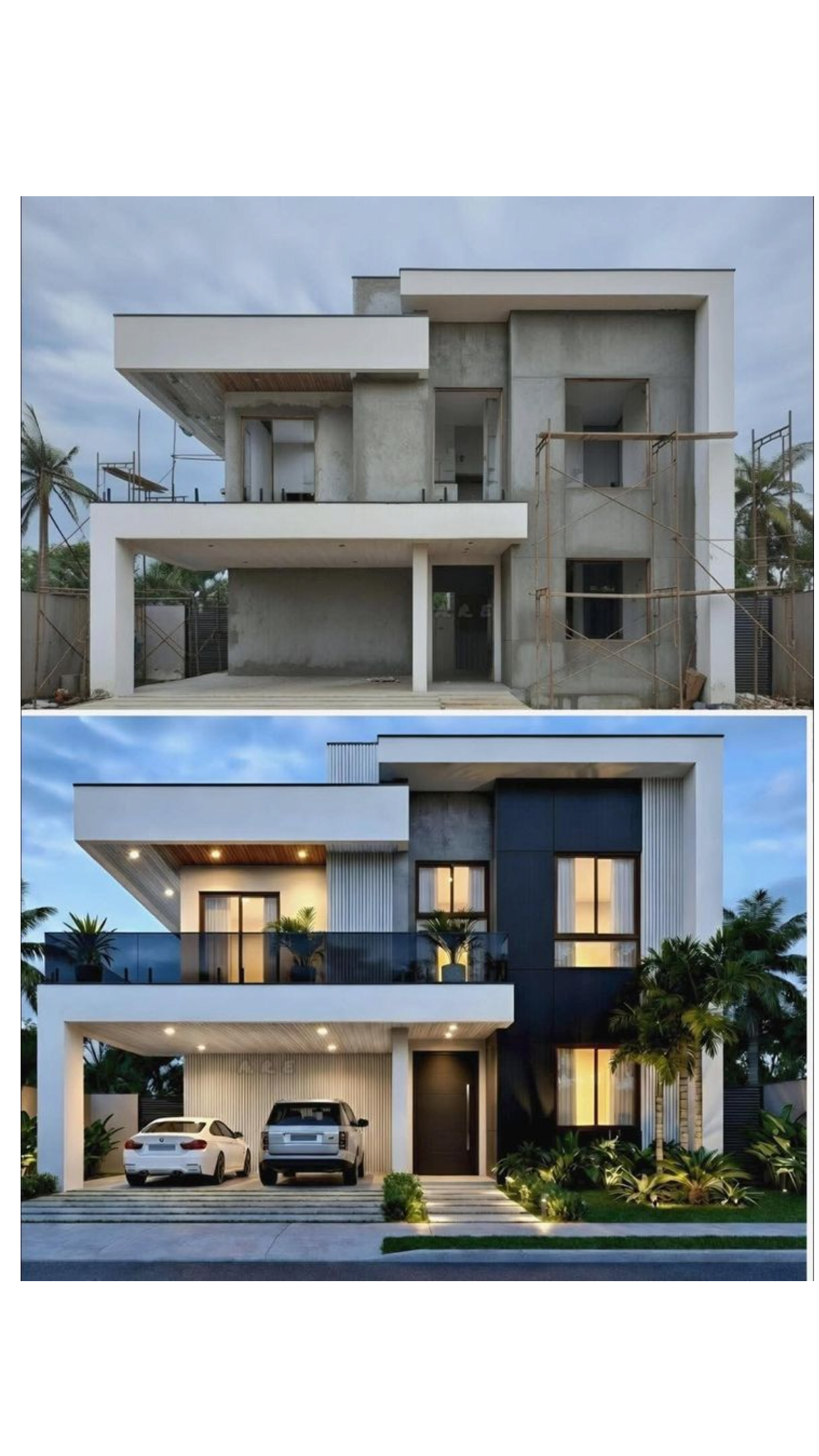 The Obsidian & Fluted Modern Villa Renovation — Renovation · Before & After Facade in Bengaluru