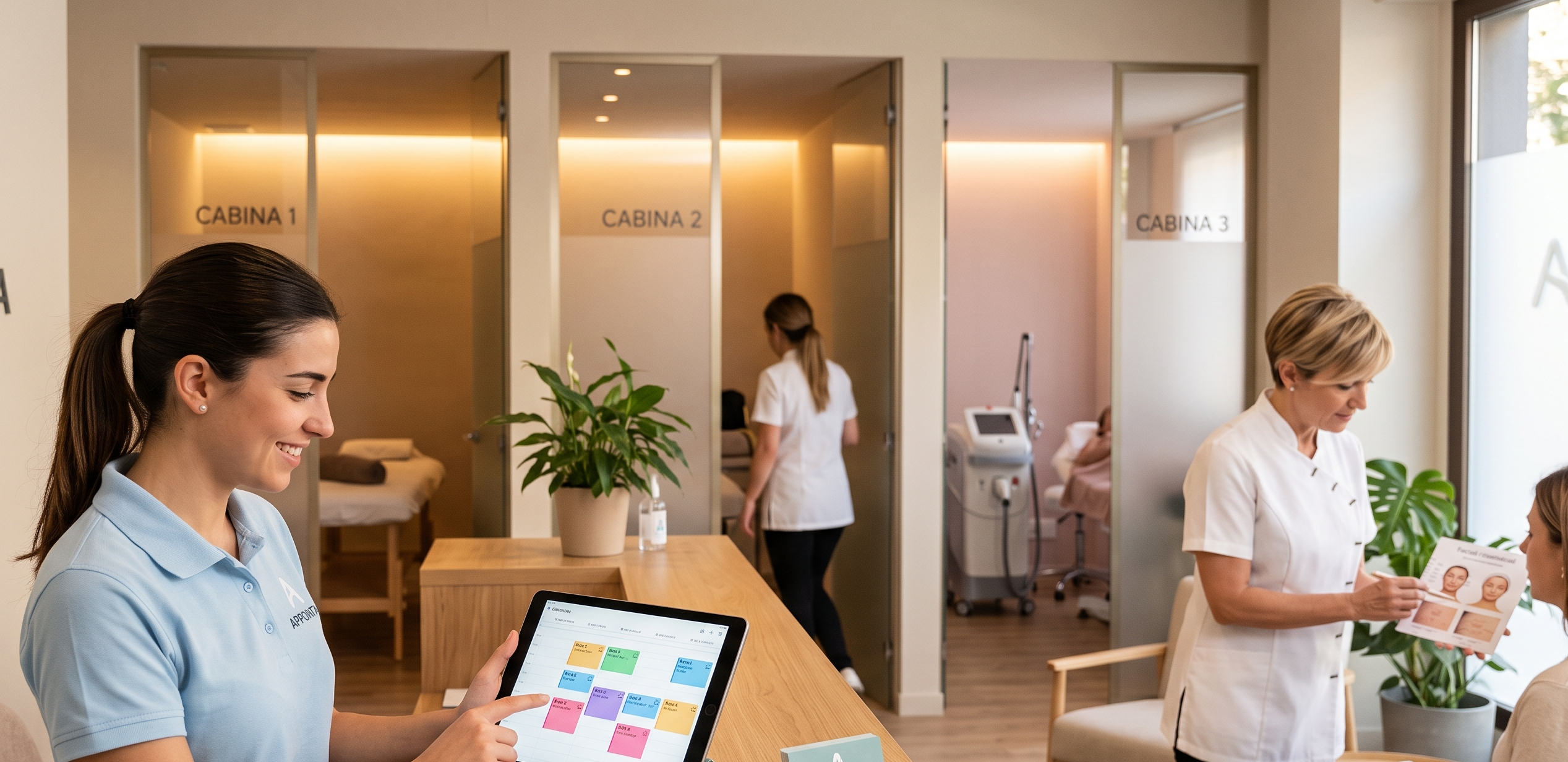 Centro de estética: cabina, profesional y horario en una sola agenda