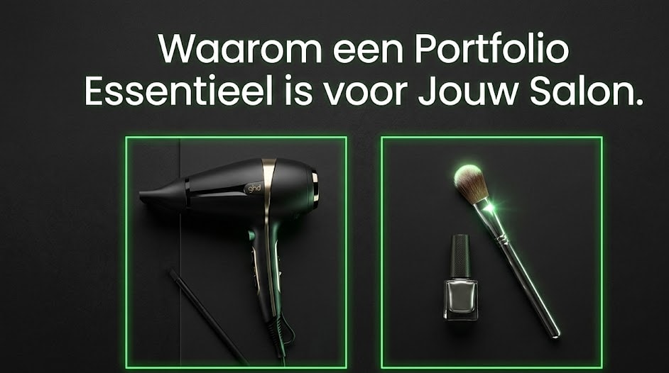 foto haardroger en nagelverf met titel: waarom een portfolio essentieel is voor jouw salon
