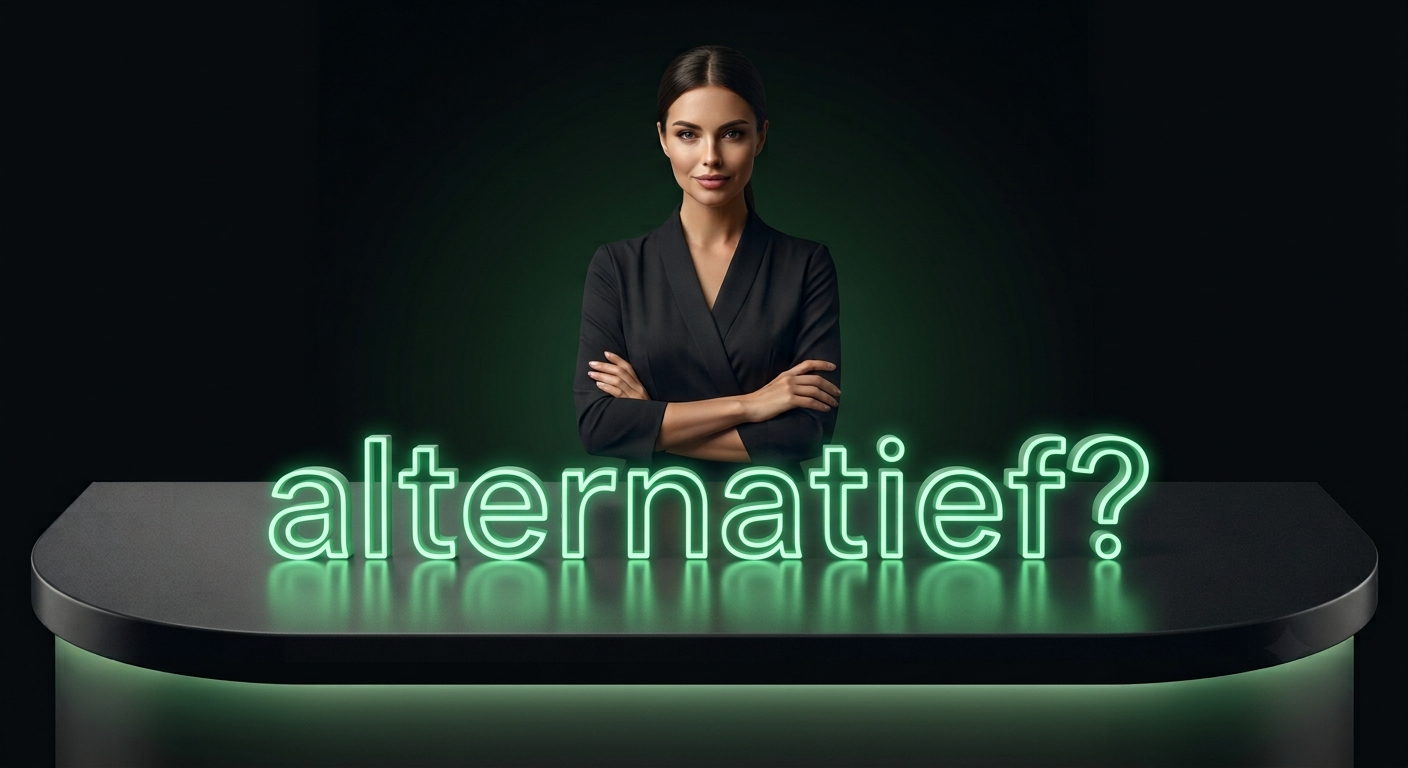 Treatwell alternatief voor salons. foto van een dame die achter een bureau staat met de groene tekst alternatief. Snap2rise app zou een perfect alternatief zijn maar dat hangt ervan af in welke situatie je bent,