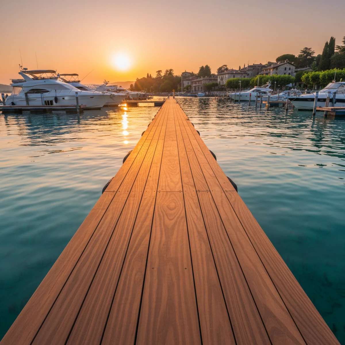 Red Balau dock decking on waterfront boat dock