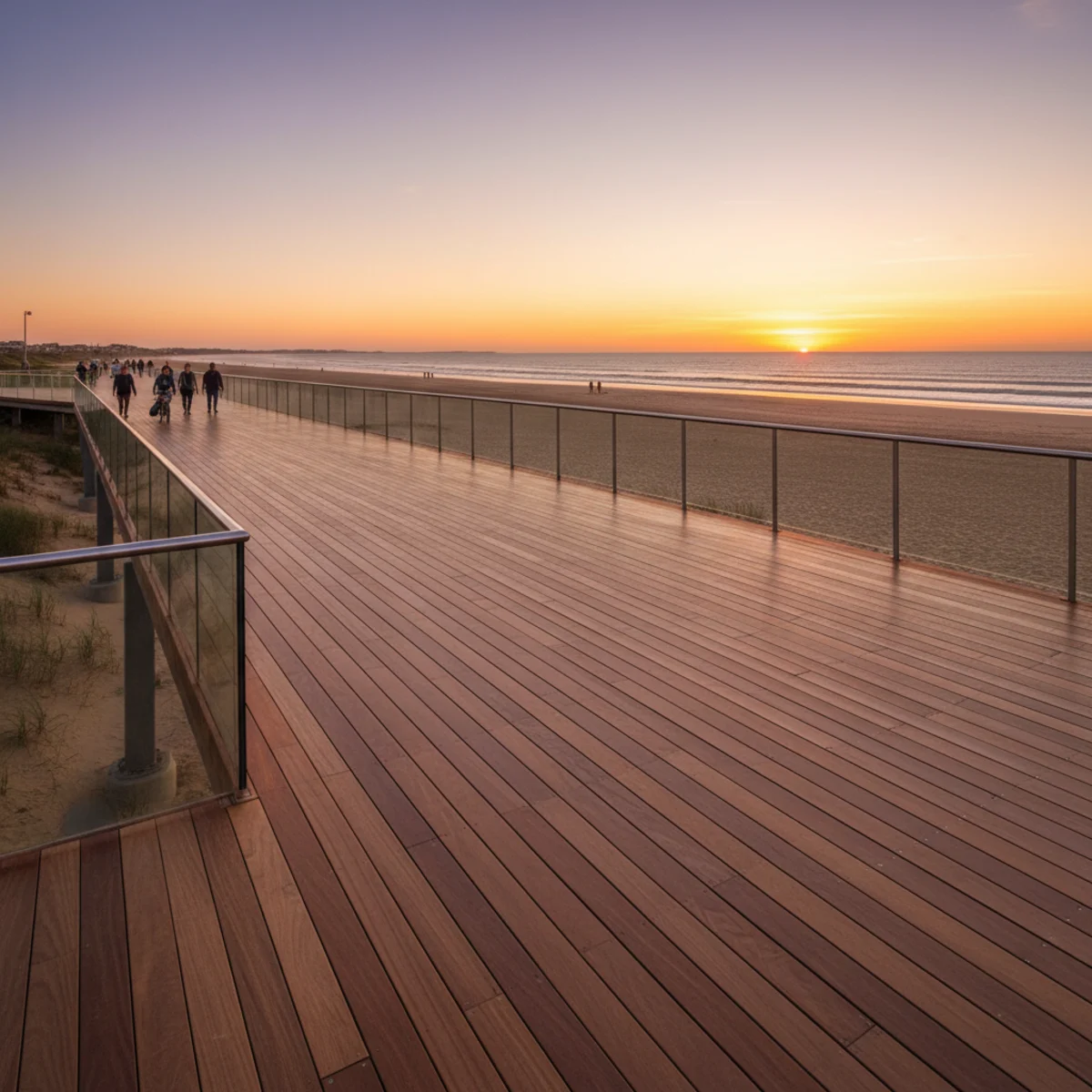 Tropical hardwood boardwalk along a beach