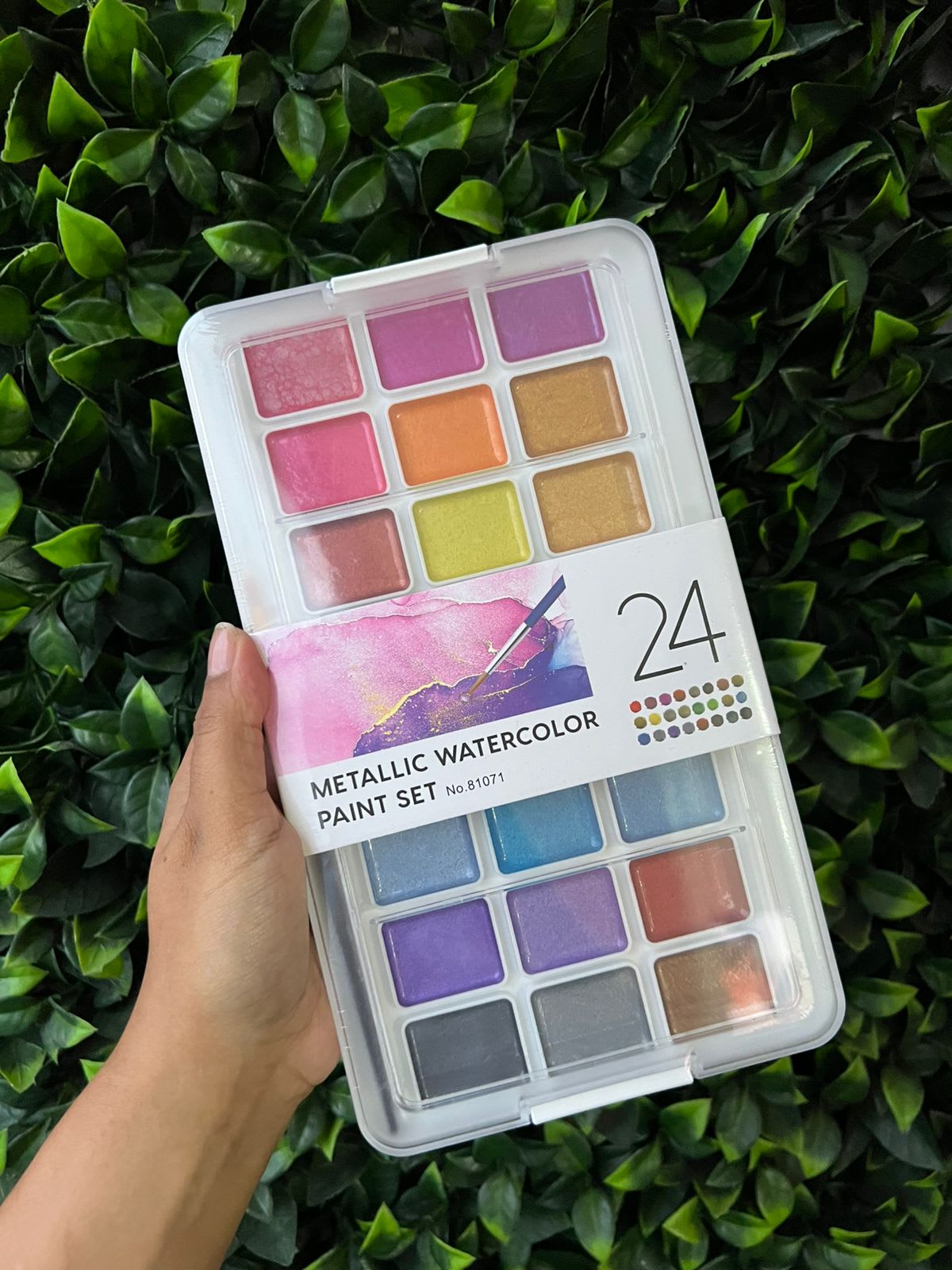 Set de acuarelas en tonos cálidos metalizados x24