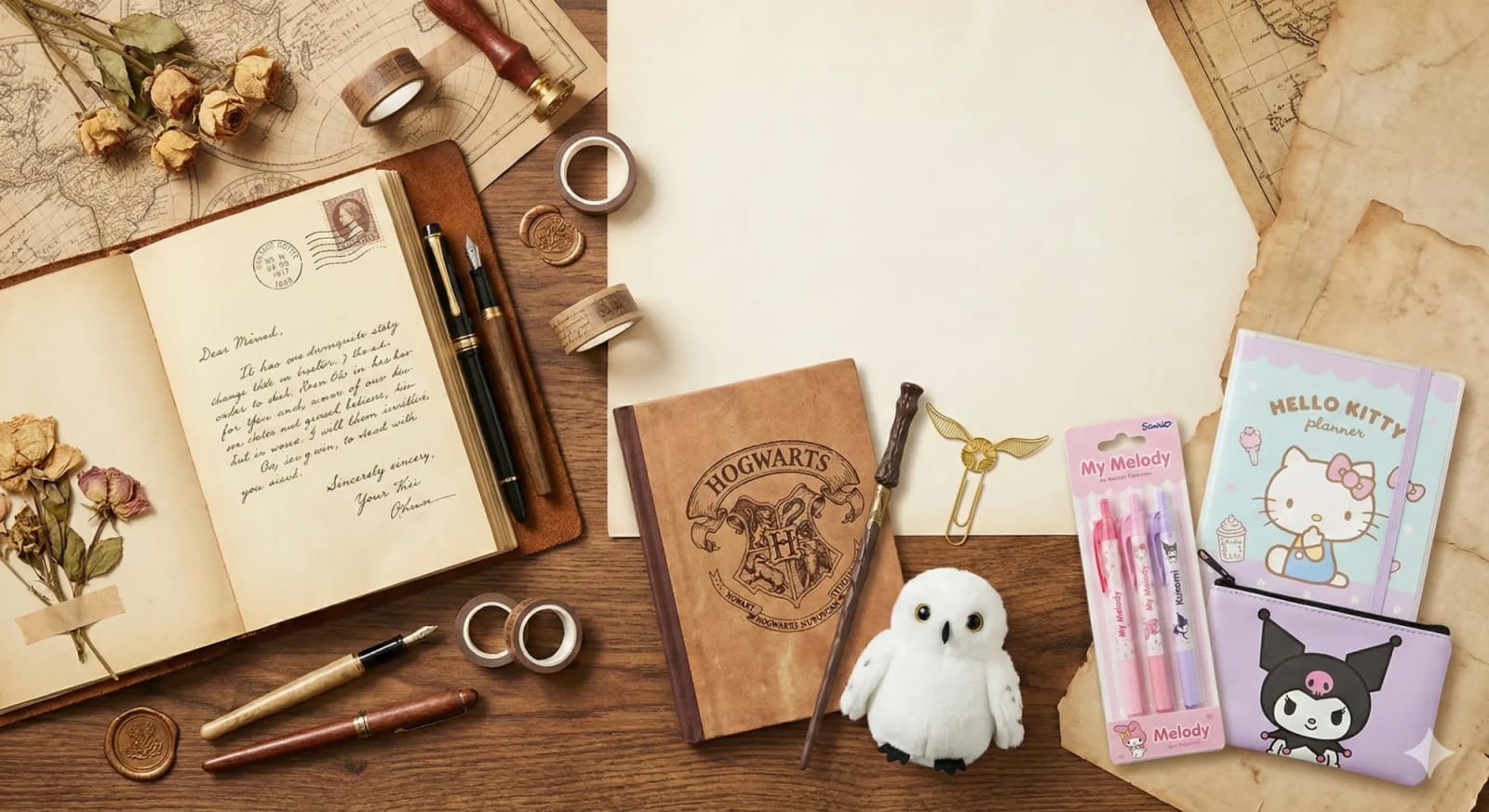 Novedades de Harry Potter, Sanrio y papelería vintage de P de Papel