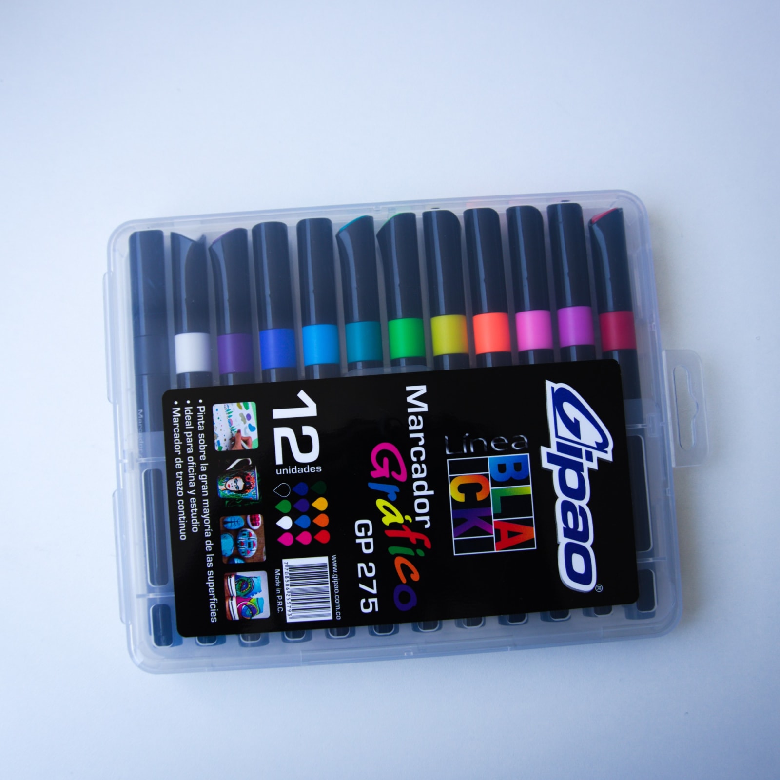 Set en estuche plástico de marcadores de vinilo (gráficos) GIPAO 12 colores