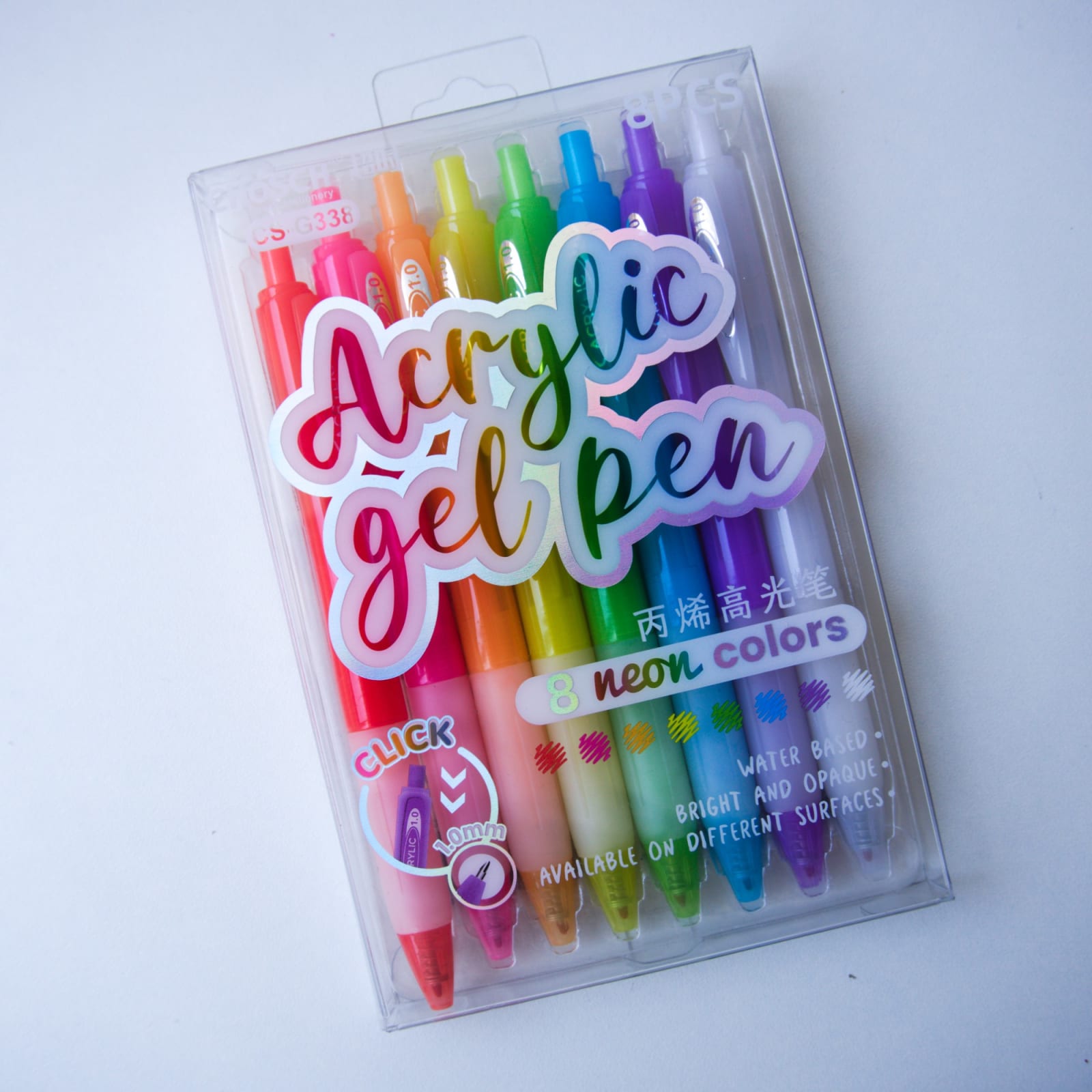 Set de lapiceros acrílicos Gel Pen 8 colores neón