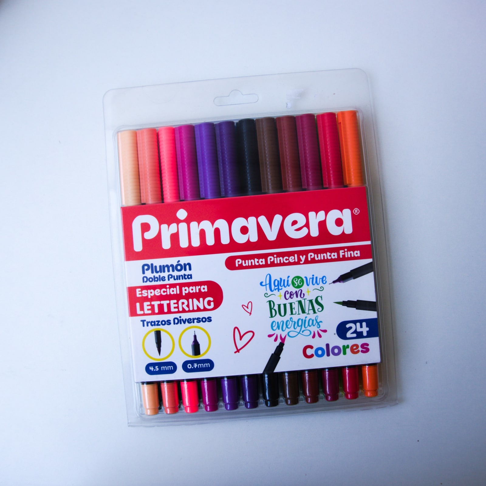 Set de plumones PRIMAVERA doble punta pincel y fina 24 colores