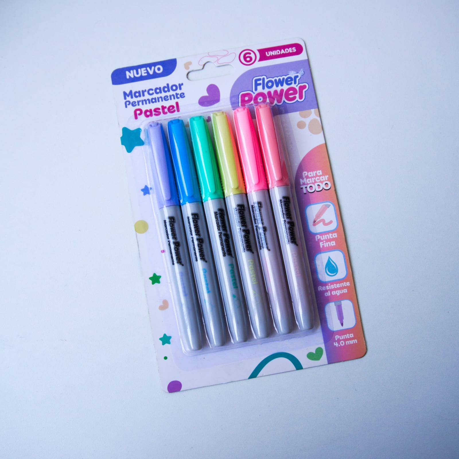 Set de marcadores permanentes PRIMAVERA Flower Power 6 colores pastel