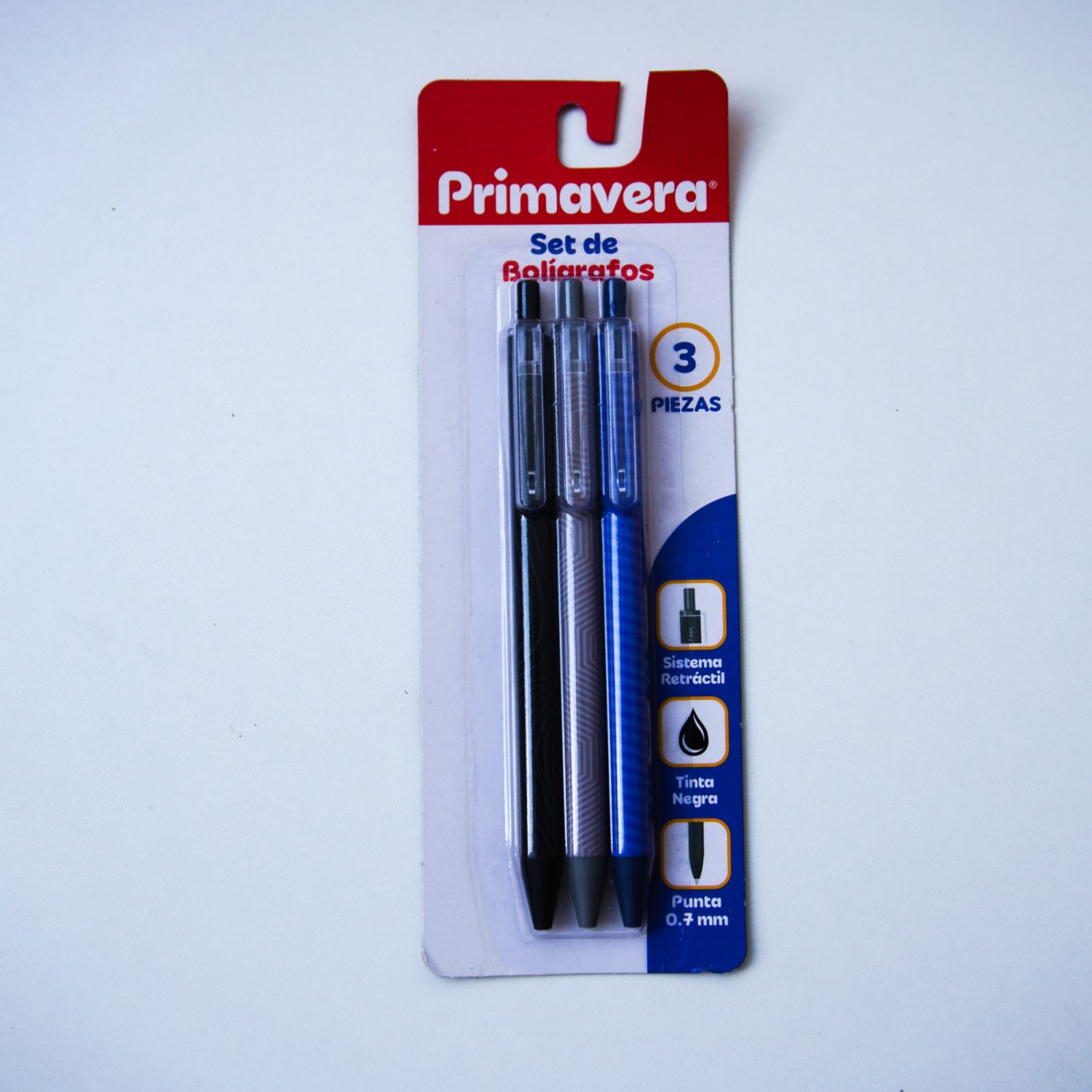 Set de lapiceros Primavera tinta negra 3 unidades retráctil