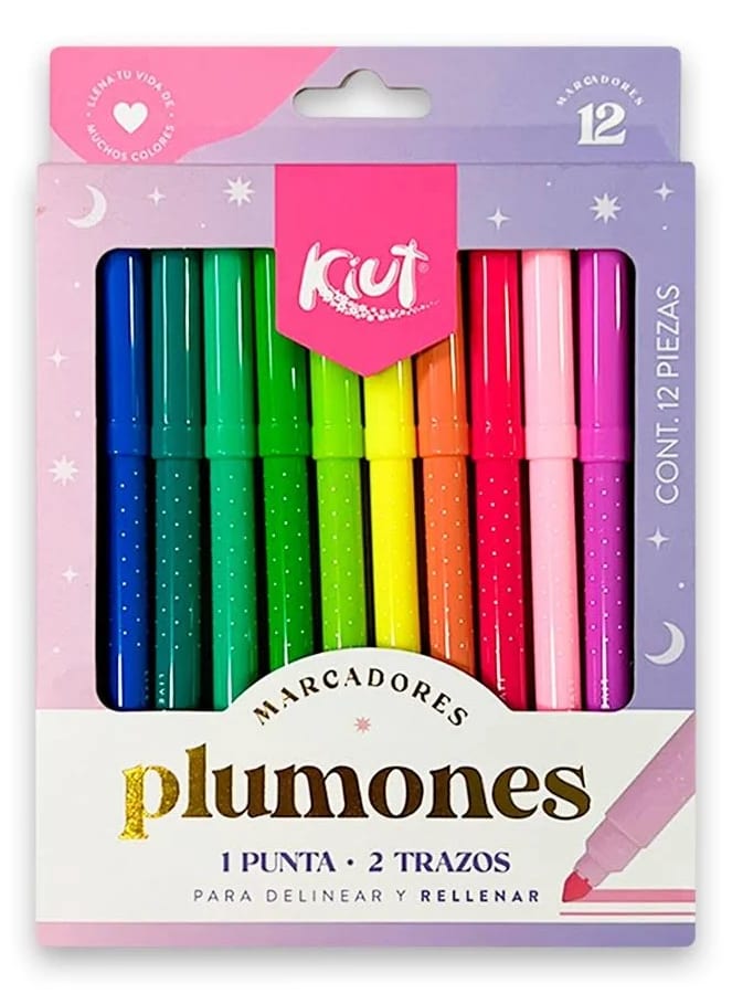 Set de plumones KIUT punta cónica 12 colores 