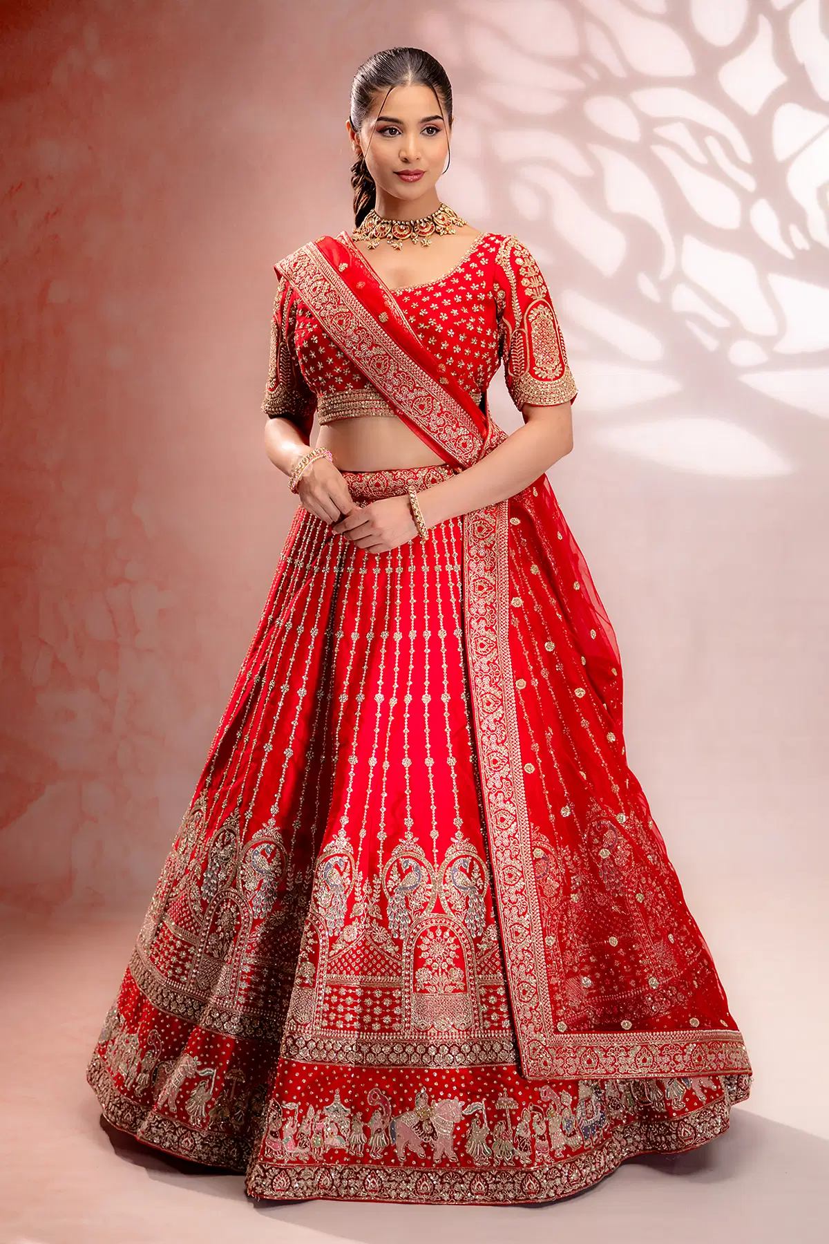 Crimson Red Bridal Handwork Lehenga