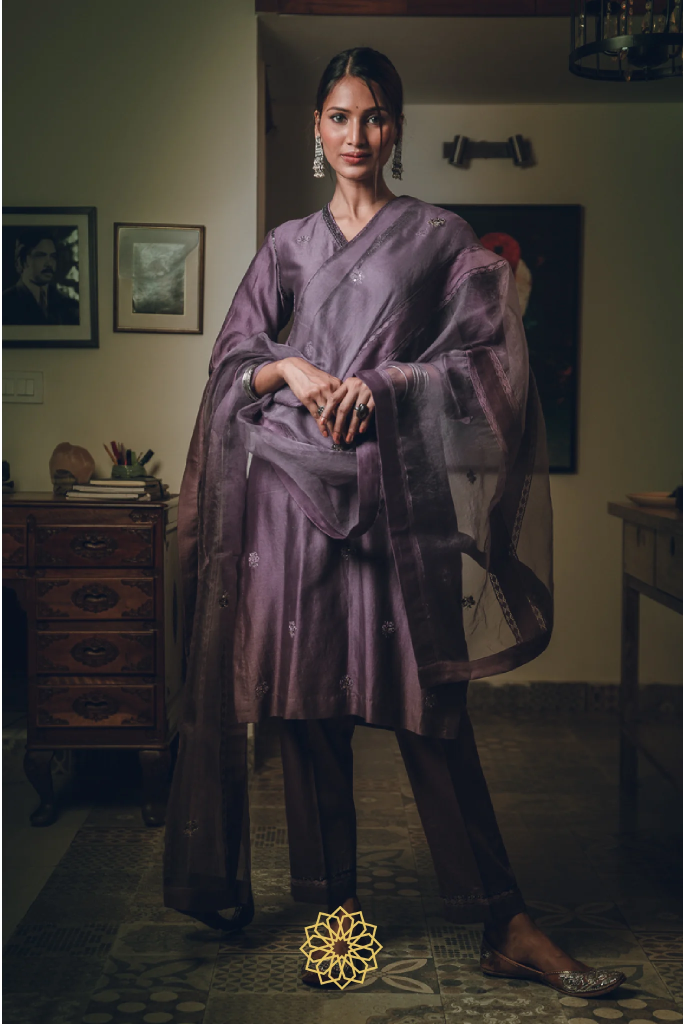 Lavender Embroidered Chanderi Kurta Set