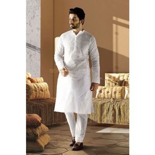 Men's White Cotton Kurta with Pajama
