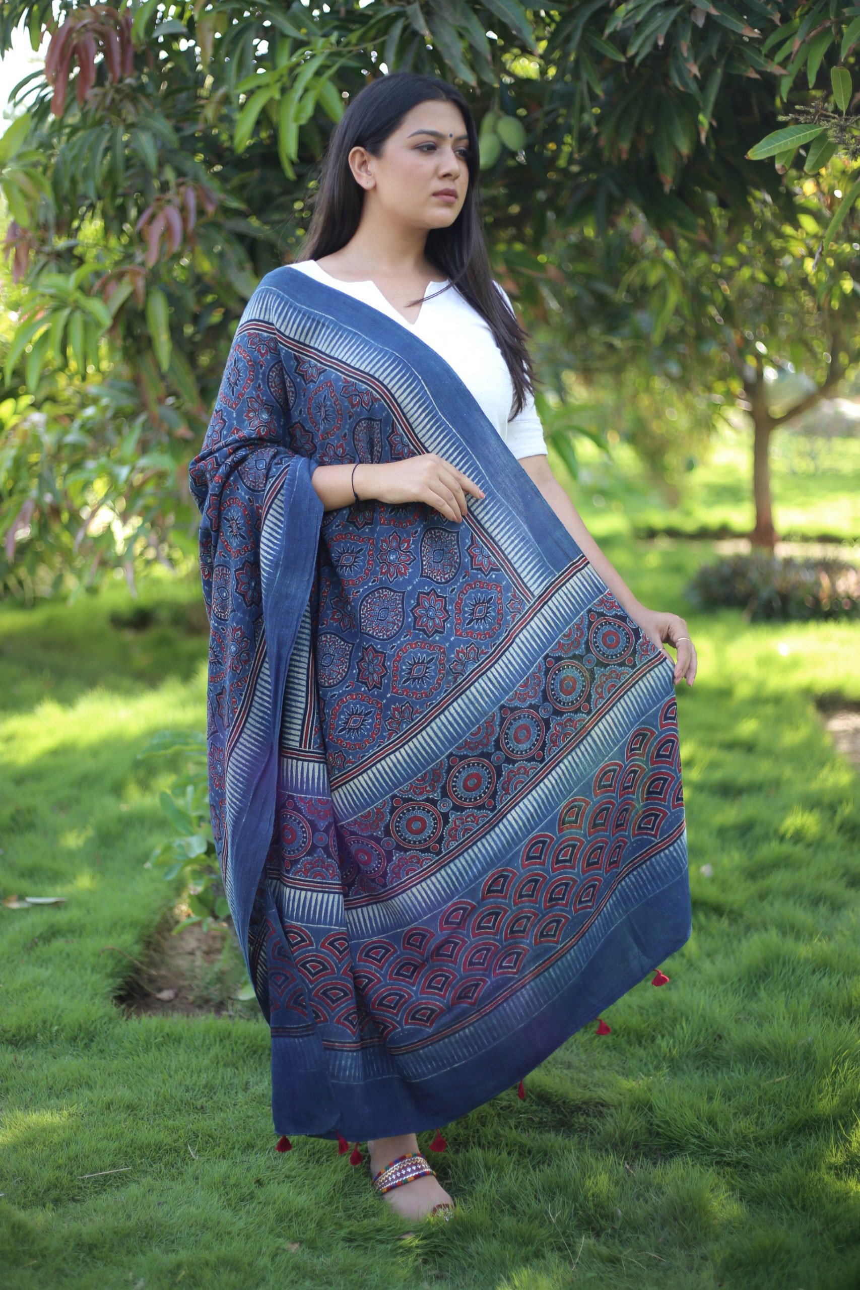 Indigo Ajrakh Printed Cotton Dupatta