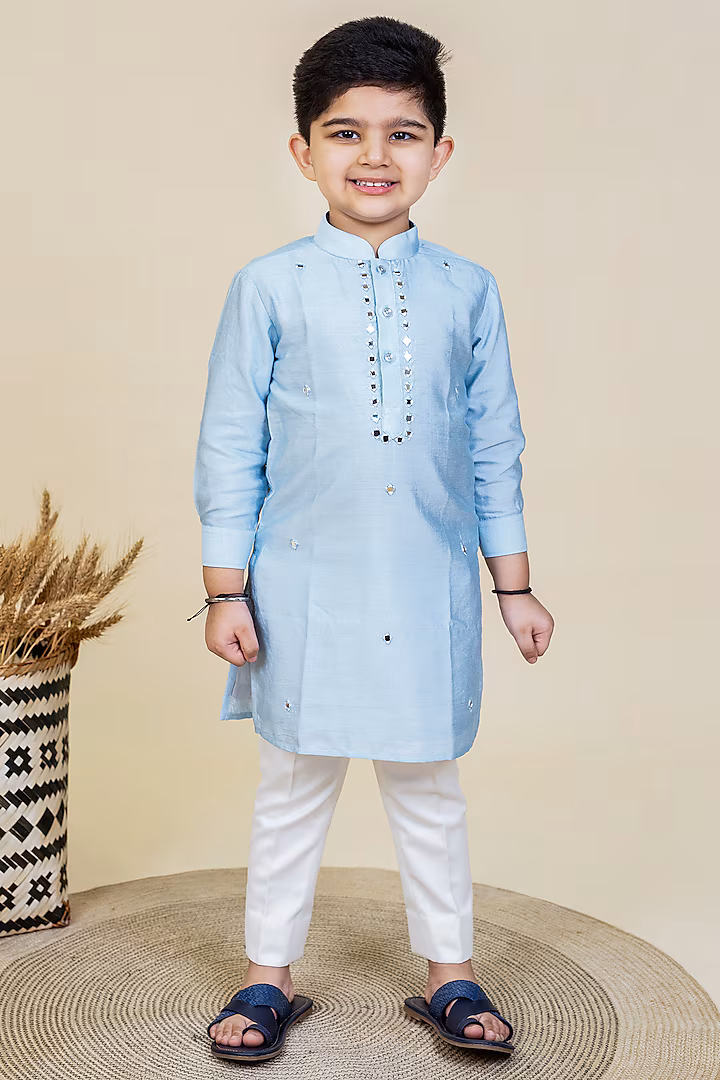 Kids' Sky Blue Embroidered Kurta Set