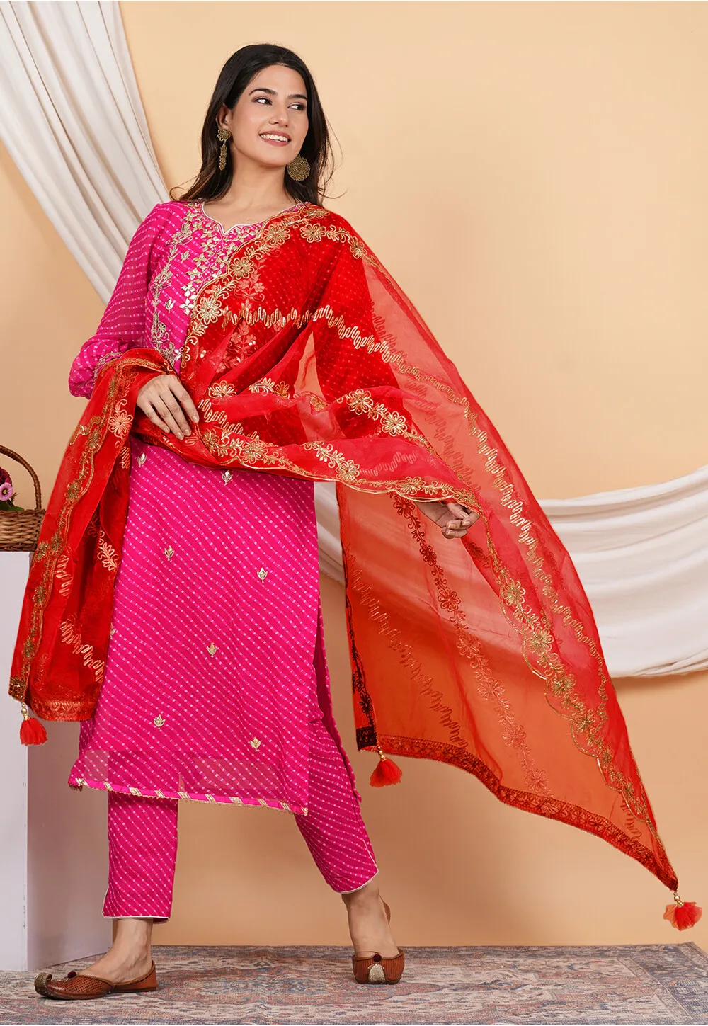 Bright Red Gota Patti Georgette Dupatta
