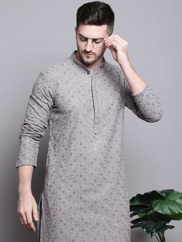 Steel Grey Casual Short Kurta for Men