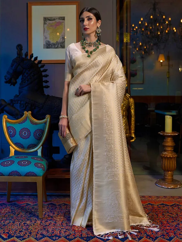 Golden Beige Kanjivaram Bridal Saree