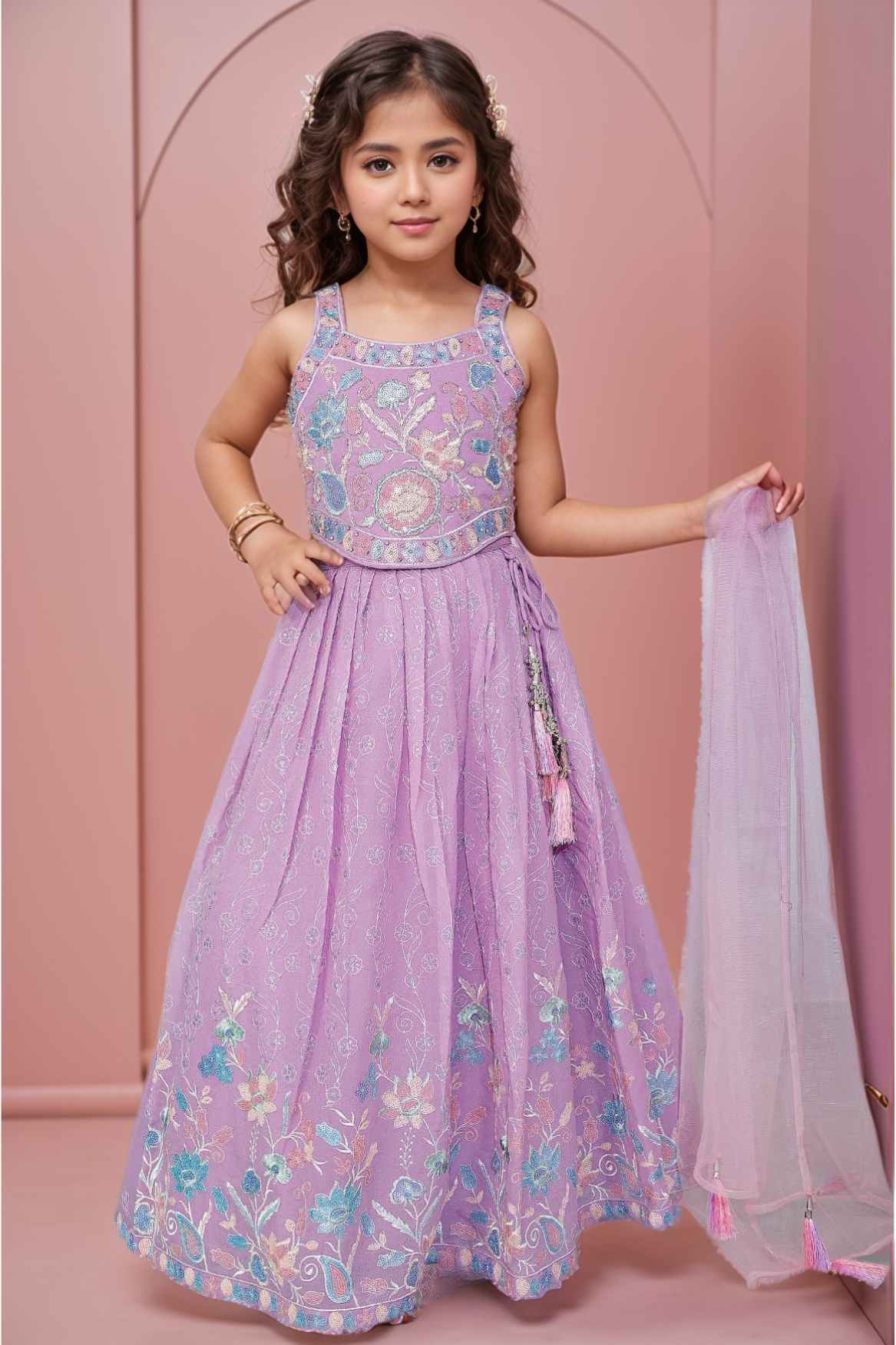Kids’ Lavender Lehenga with Sequins Work