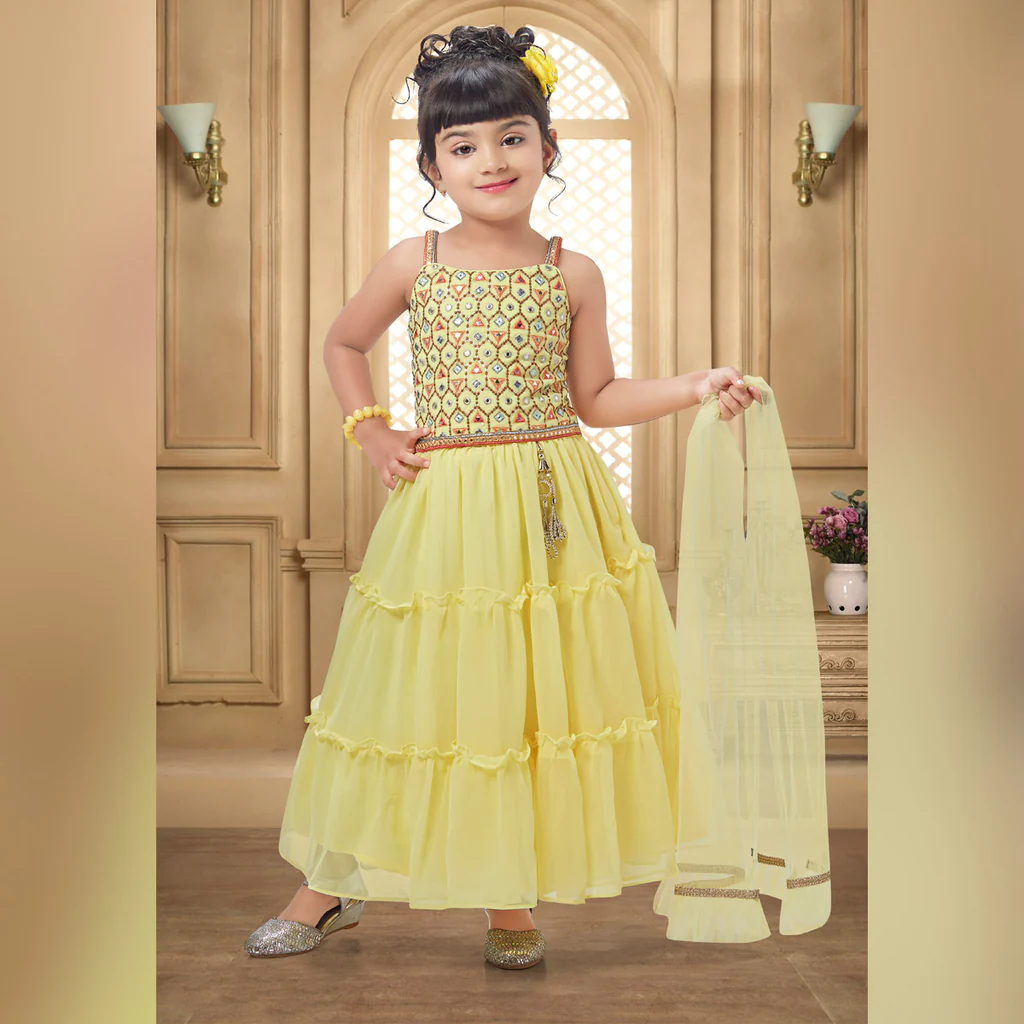 Kids’ Lemon Yellow Gharara Set with Gota Work