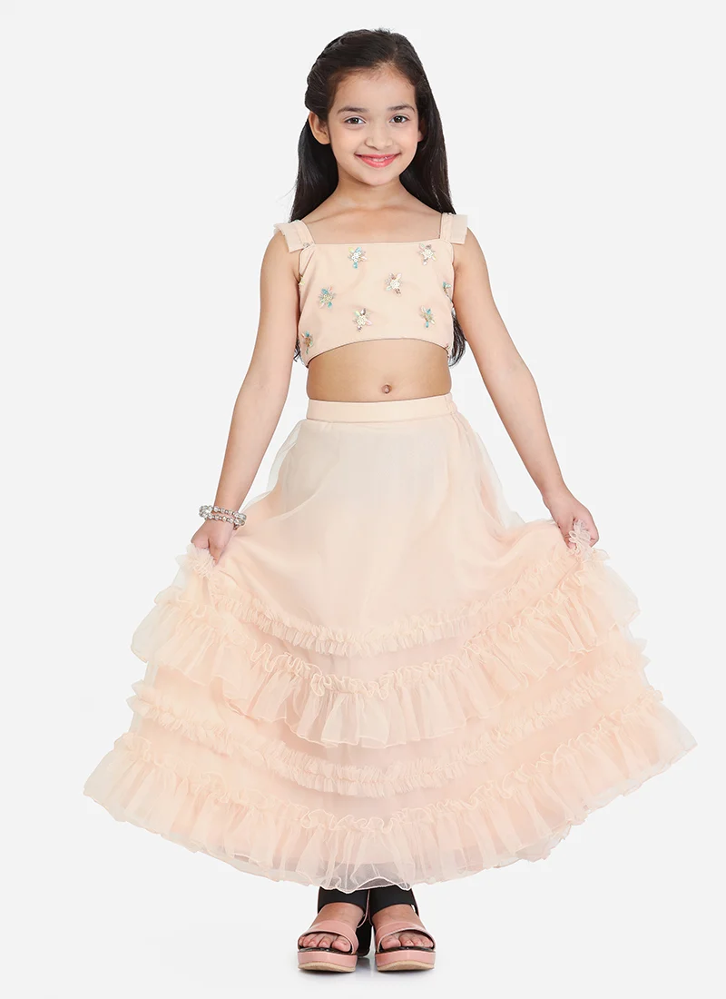 Kids’ Peach Ruffle Lehenga with Top