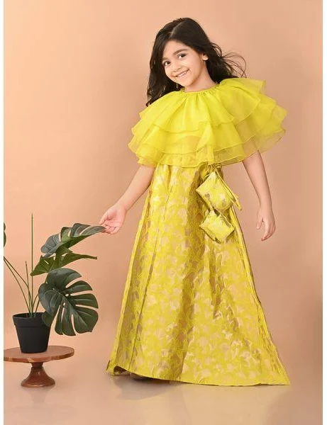 Kids’ Lemon Yellow Flared Lehenga Set