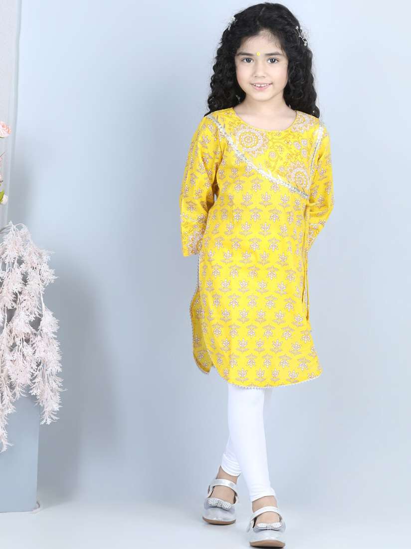 Kids’ Lemon Yellow Pleated Kurti with Leggings