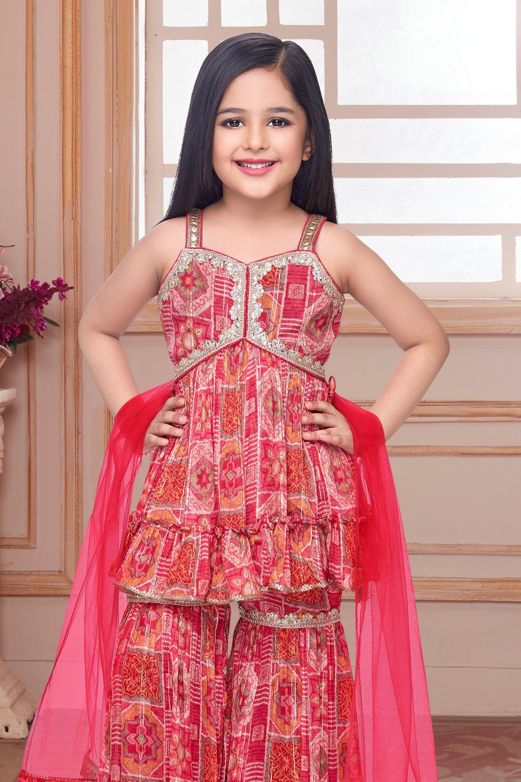 Kids’ Coral Peplum Top with Sharara Set