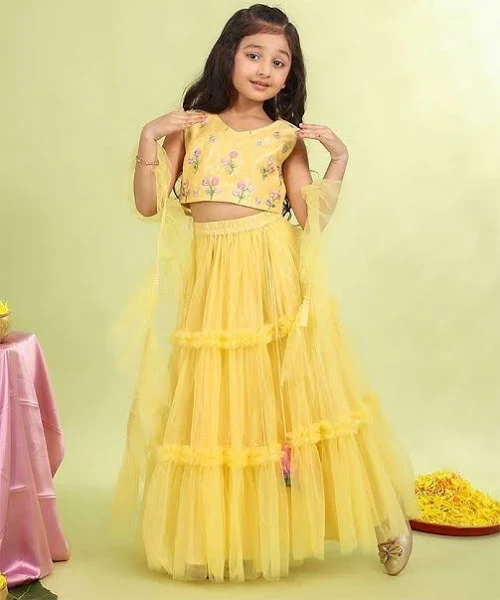 Kids’ Sunshine Yellow Embroidered Lehenga Set