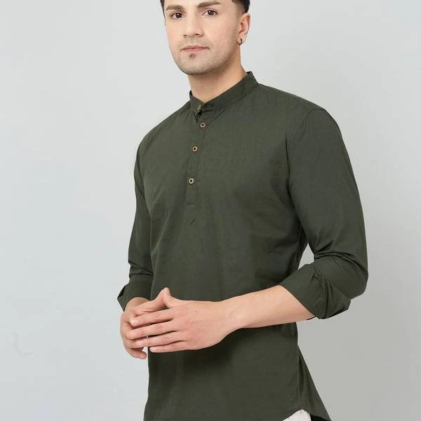 Men’s Moss Green Cotton Casual Short Kurta