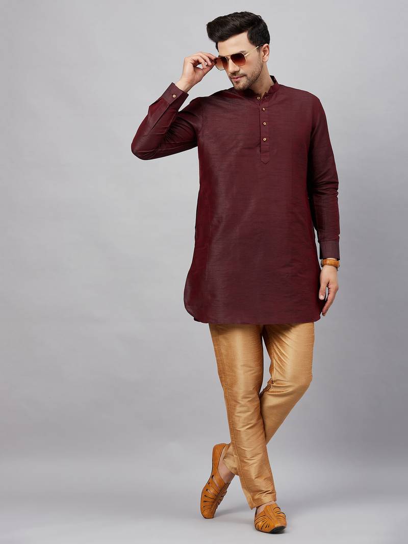 Men’s Wine Pathani Short Kurta