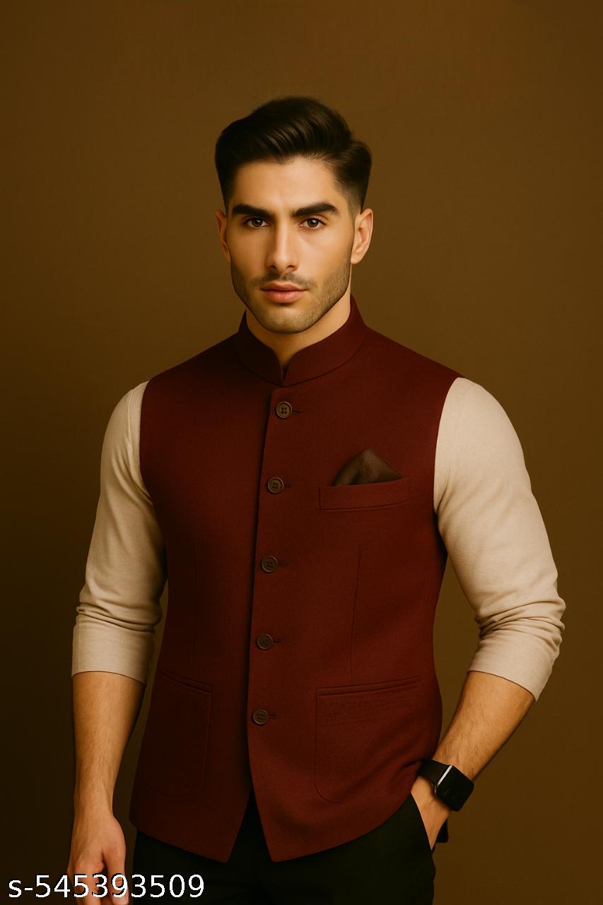 Men’s Maroon Classic Nehru Jacket with Buttons