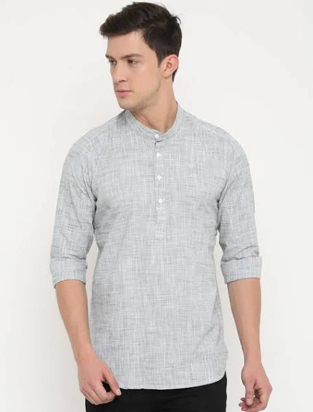 Men’s Classic Grey Textured Short Kurta