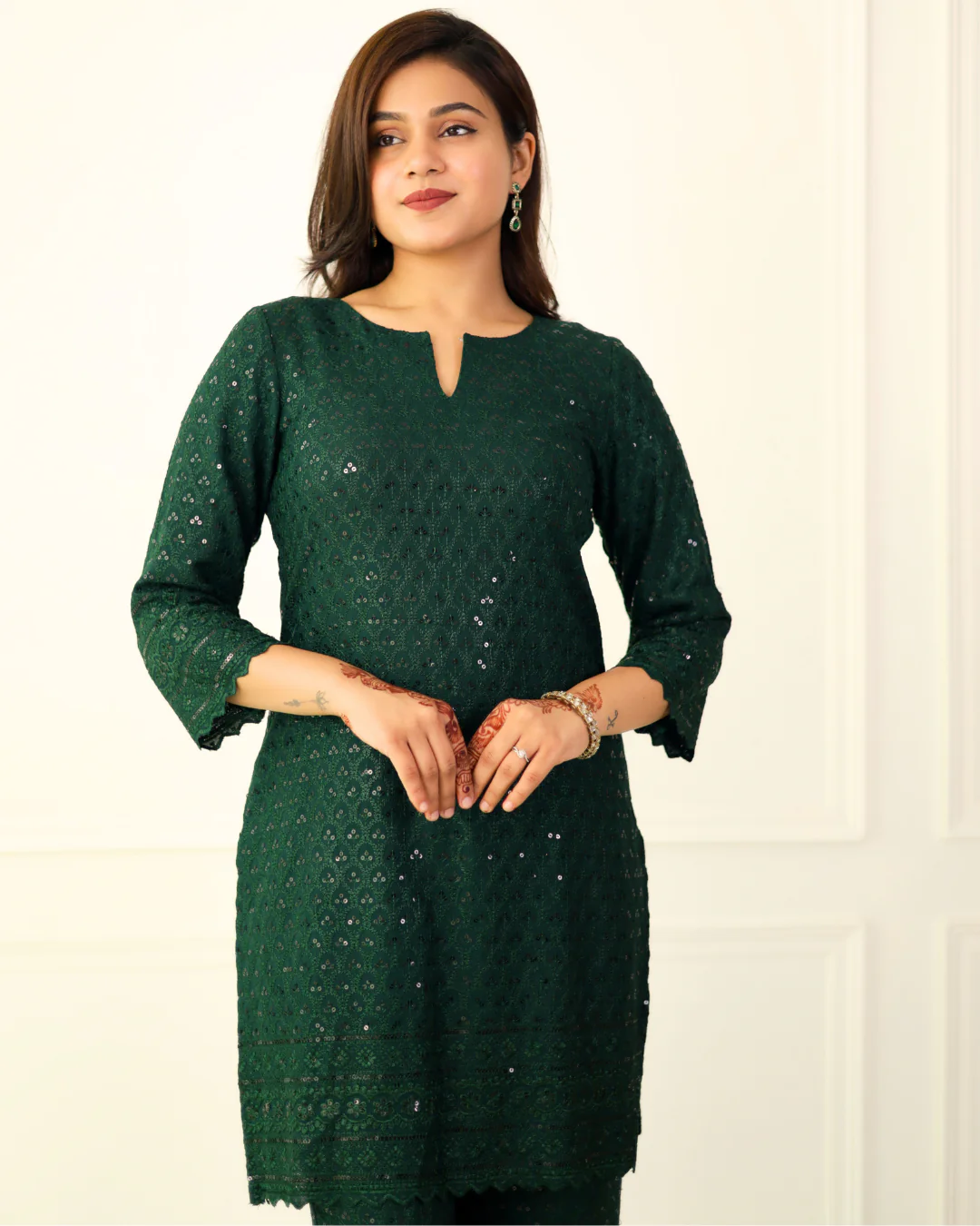 Emerald Green A-Line Kurti with Palazzo Set