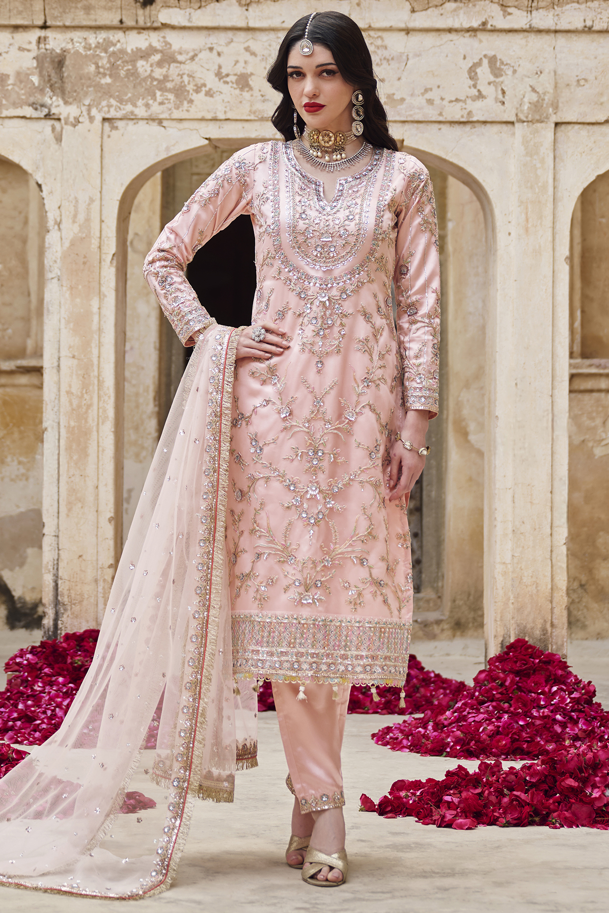 Blush Pink Embroidered Straight Kurta Set
