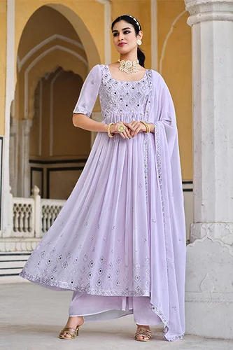 Light Lavender Embroidered Kurti with Palazzo