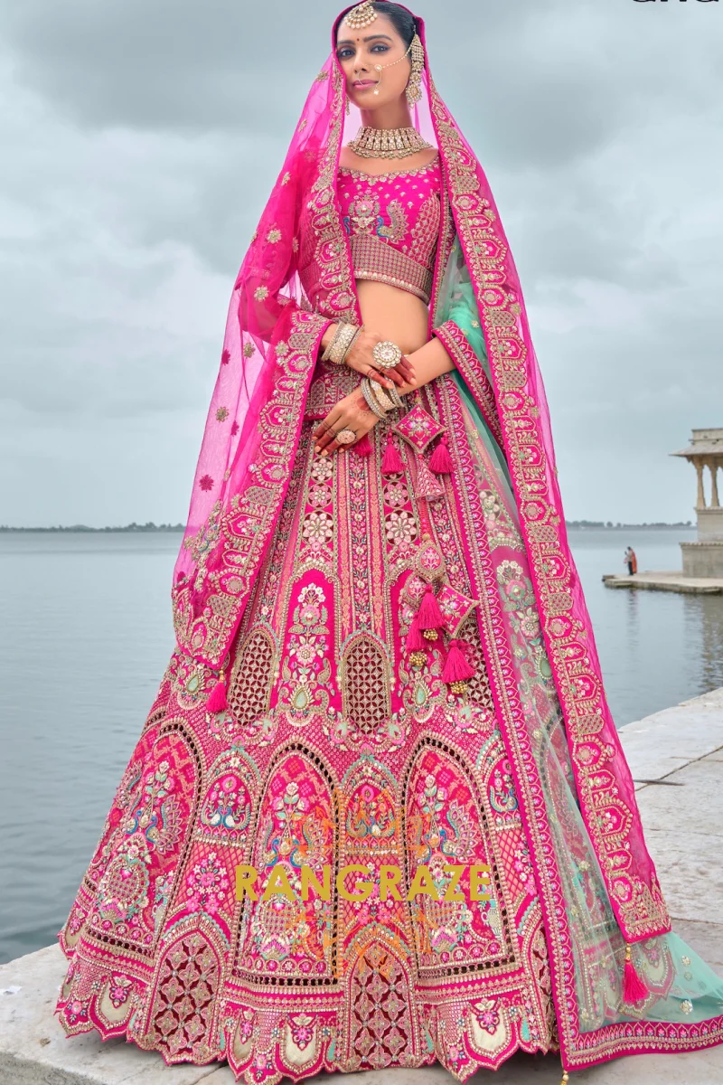 Bridal Fuchsia Embroidered Lehenga with Dual-Tone Dupatta