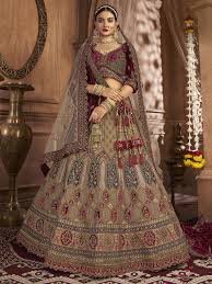 Deep Red Velvet Bridal Handcrafted Lehenga
