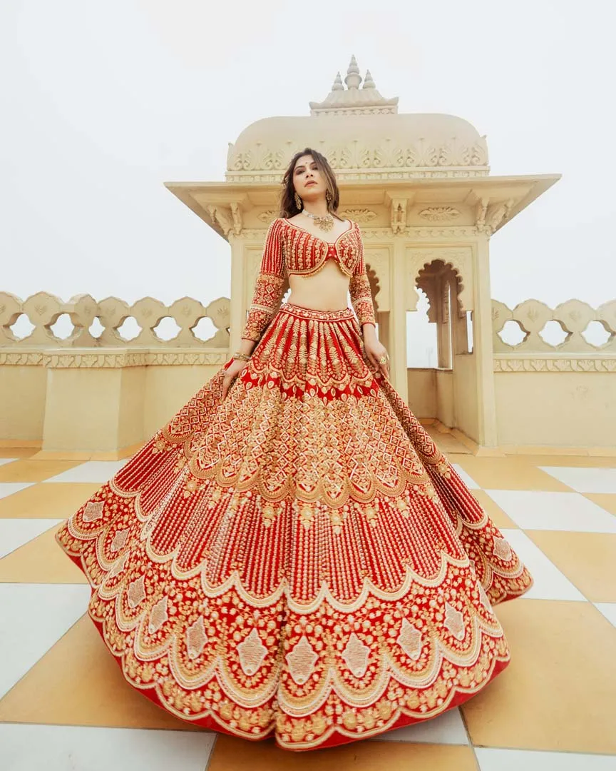 Royal Red Heavy Embroidered Bridal Lehenga