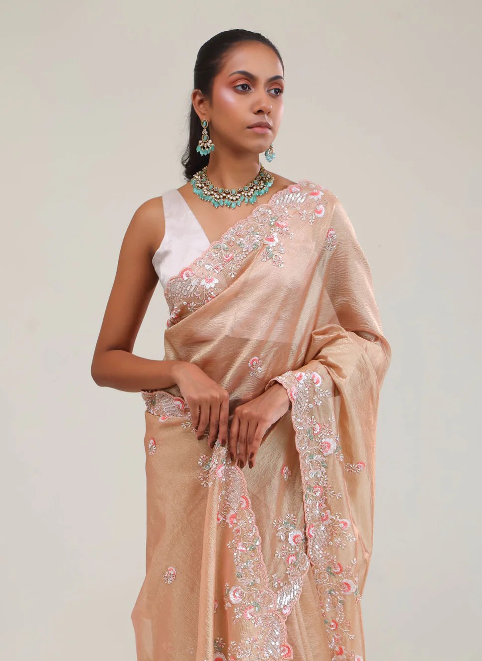 Champagne Gold Tissue Silk Saree