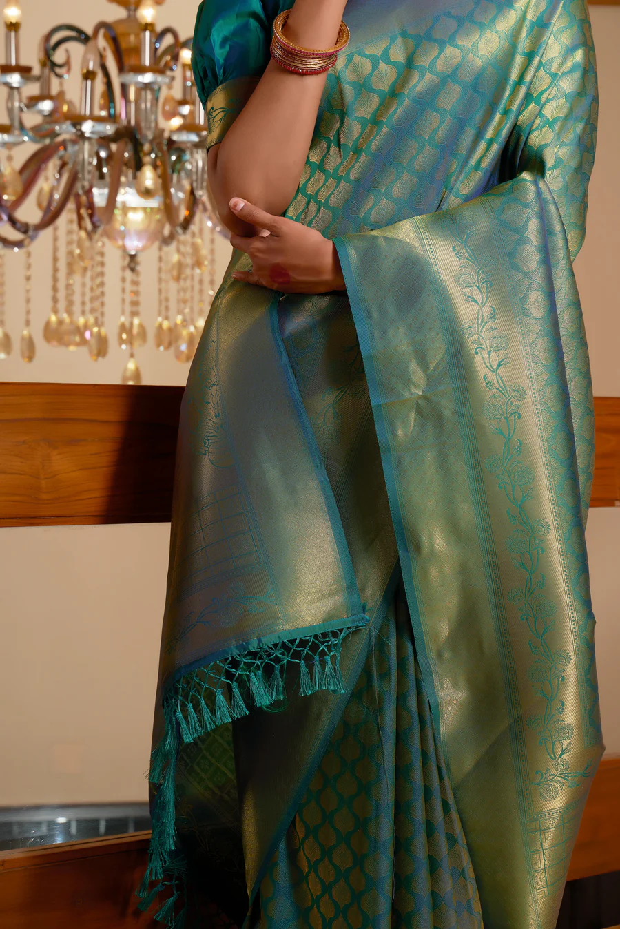 Pine Green Zari Border Kanchipuram Saree
