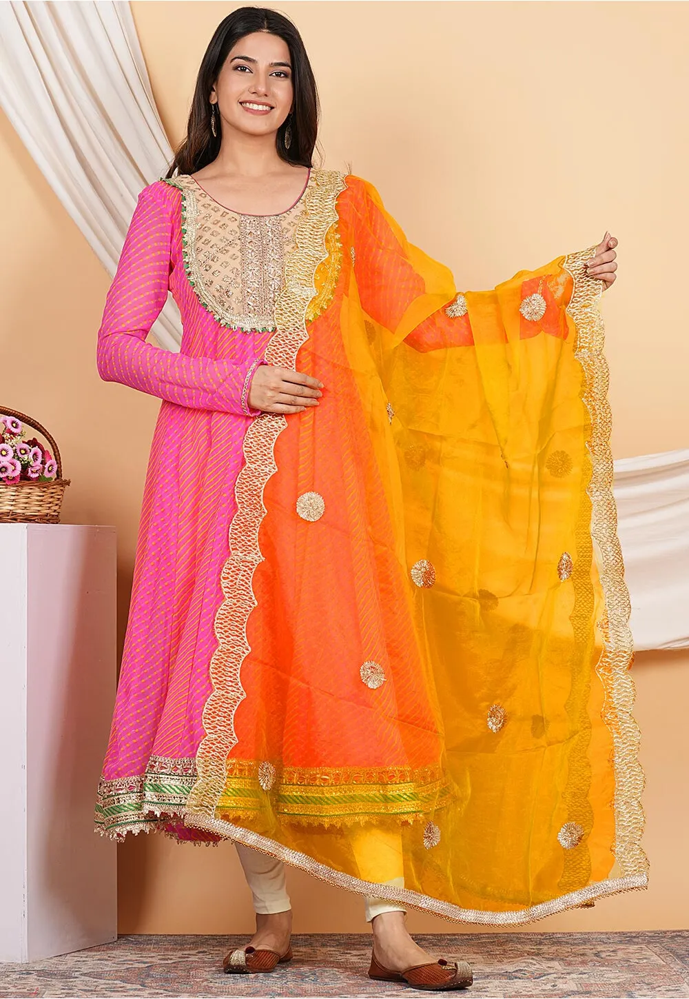 Bright Orange Gota Embellished Dupatta