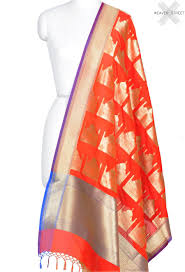 Deep Orange Silk Blend Banarasi Dupatta