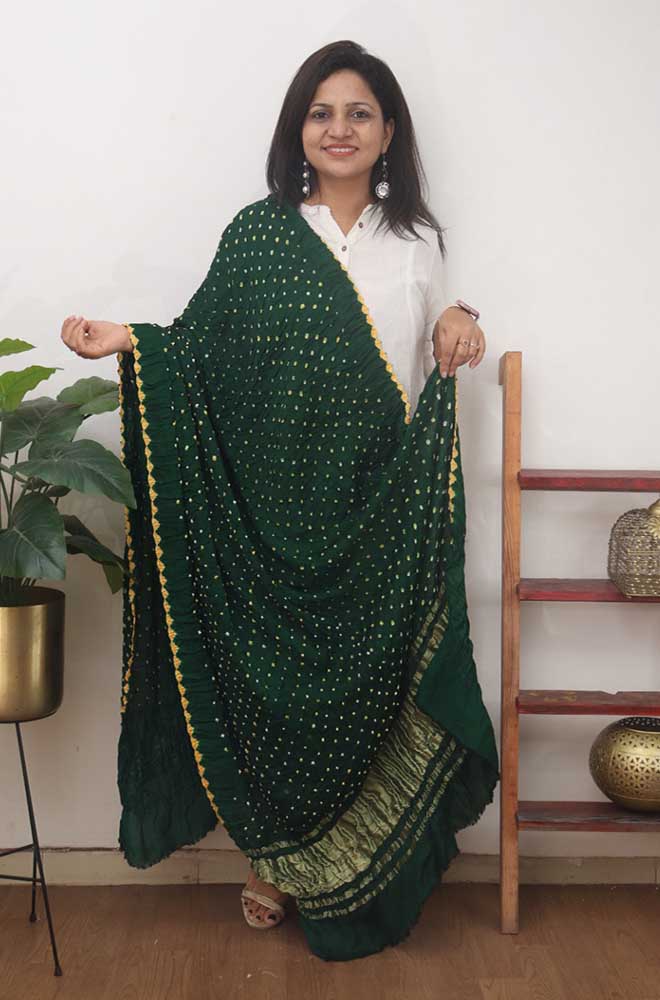 Bottle Green Bandhani Print Silk Dupatta